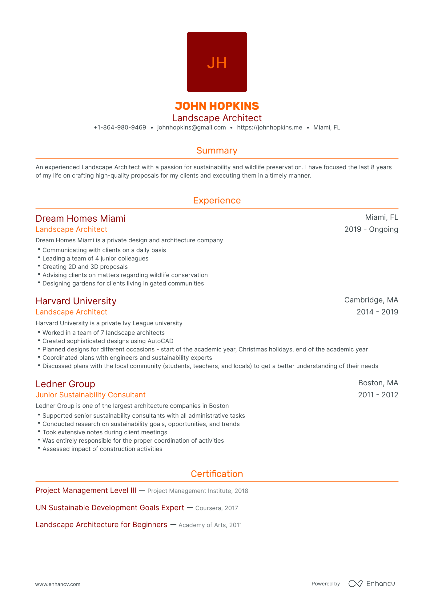 5 Landscape Architect Resume Examples & Guide For 2024