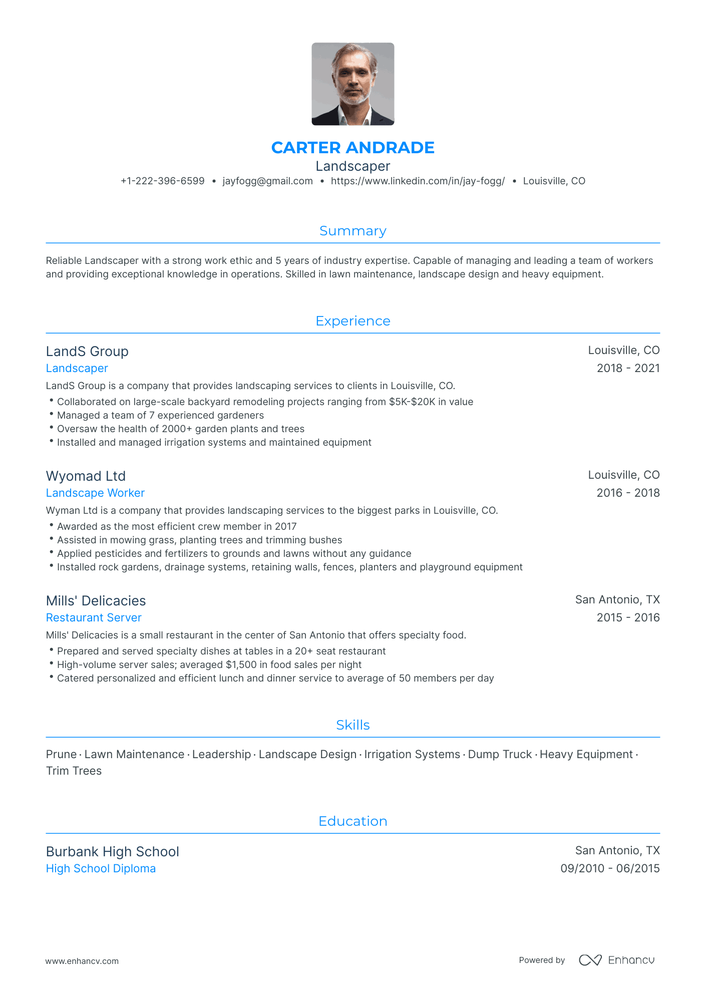 Traditional Landscaping Resume Template