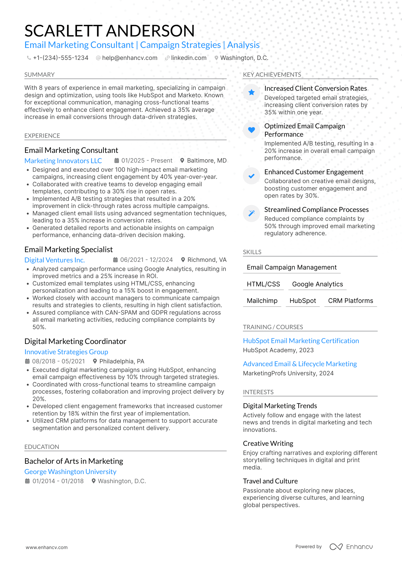 A resume example of a Email Marketing Consultant