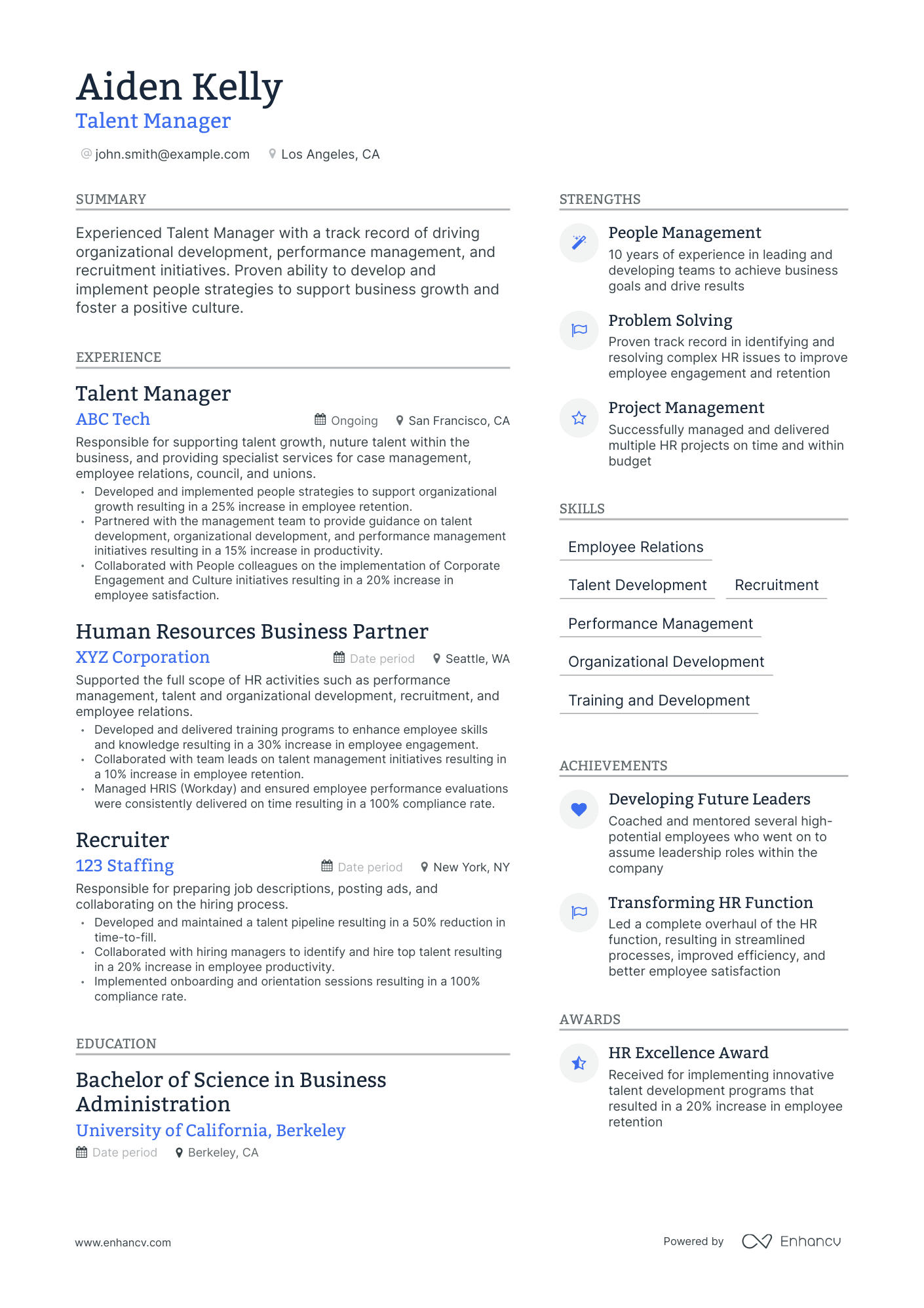 Modern Talent Manager Resume Template