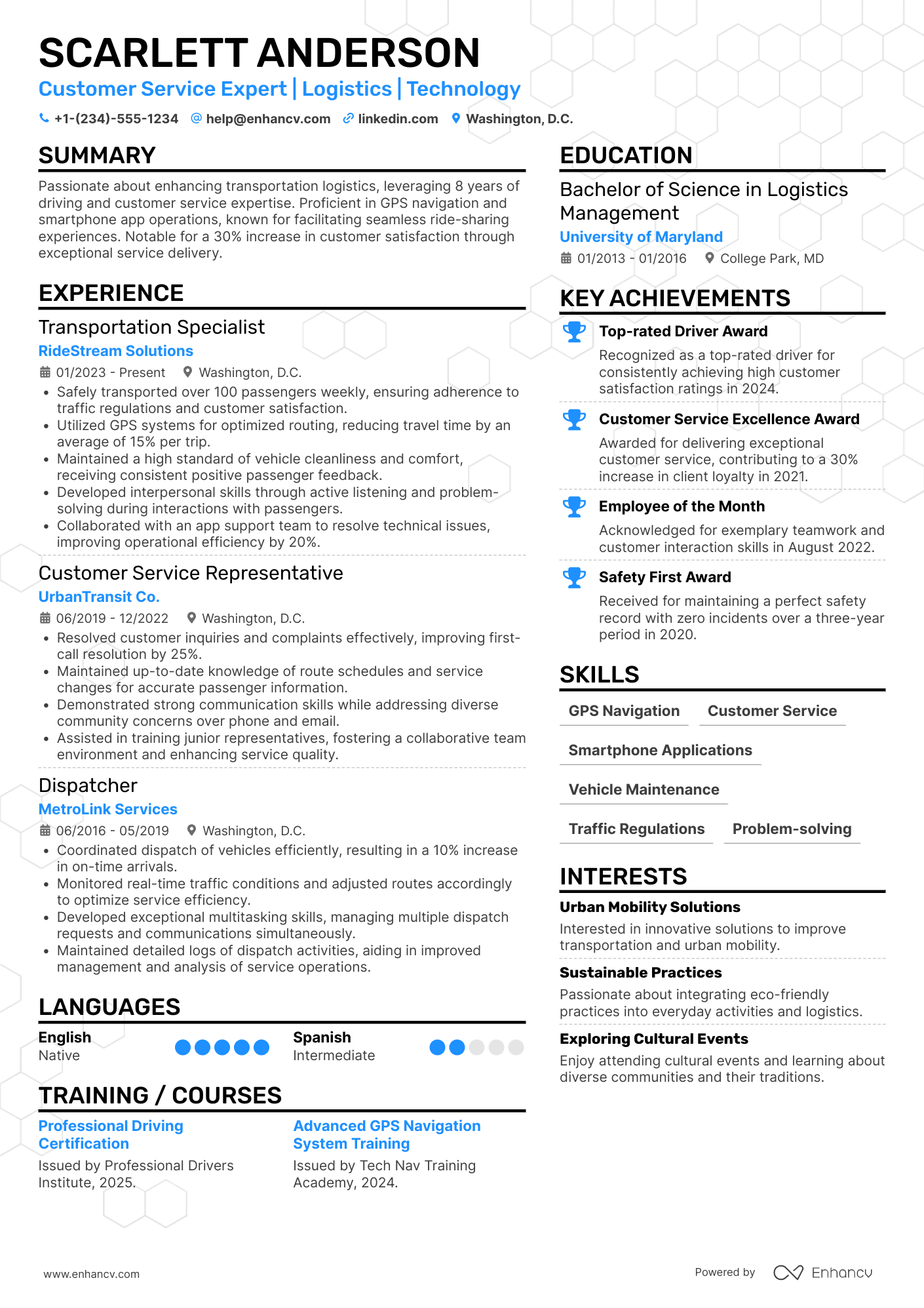 A resume example of a Uber Driver Partner
