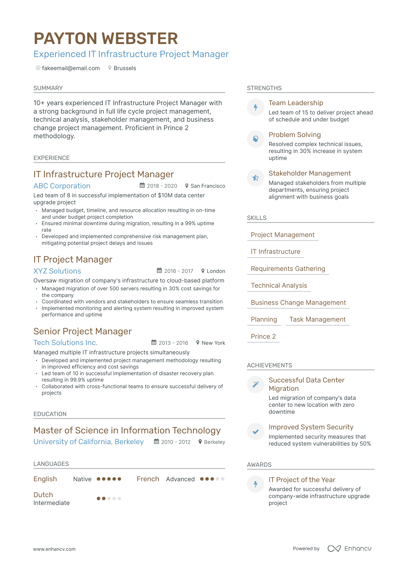 Modern IT Infrastructure Project Manager Resume Template