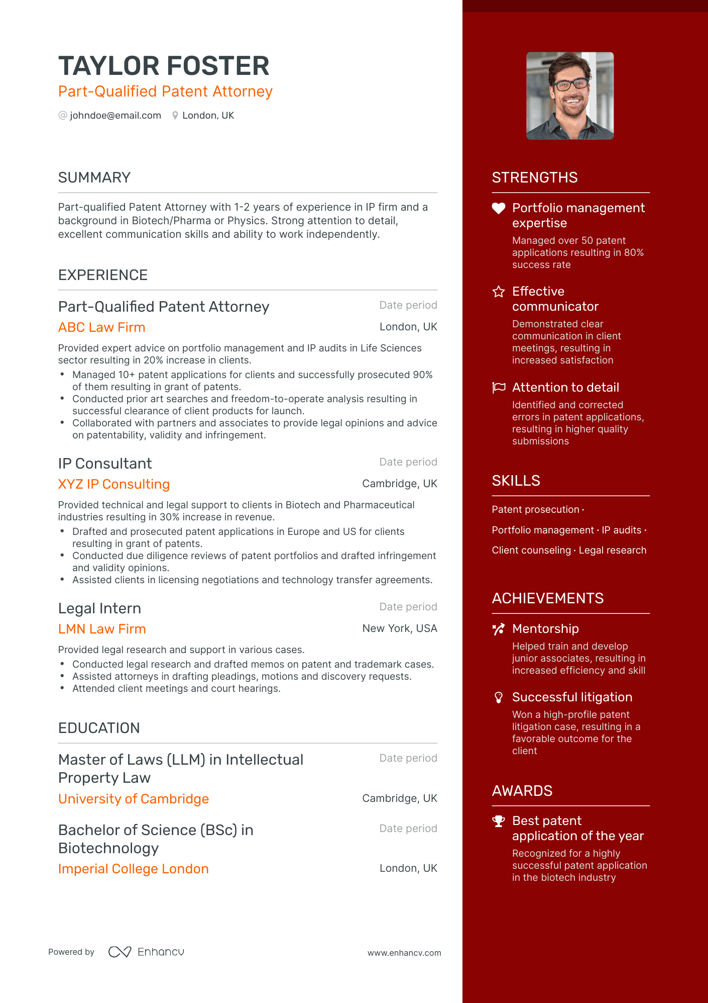 One Page Attorney Resume Template