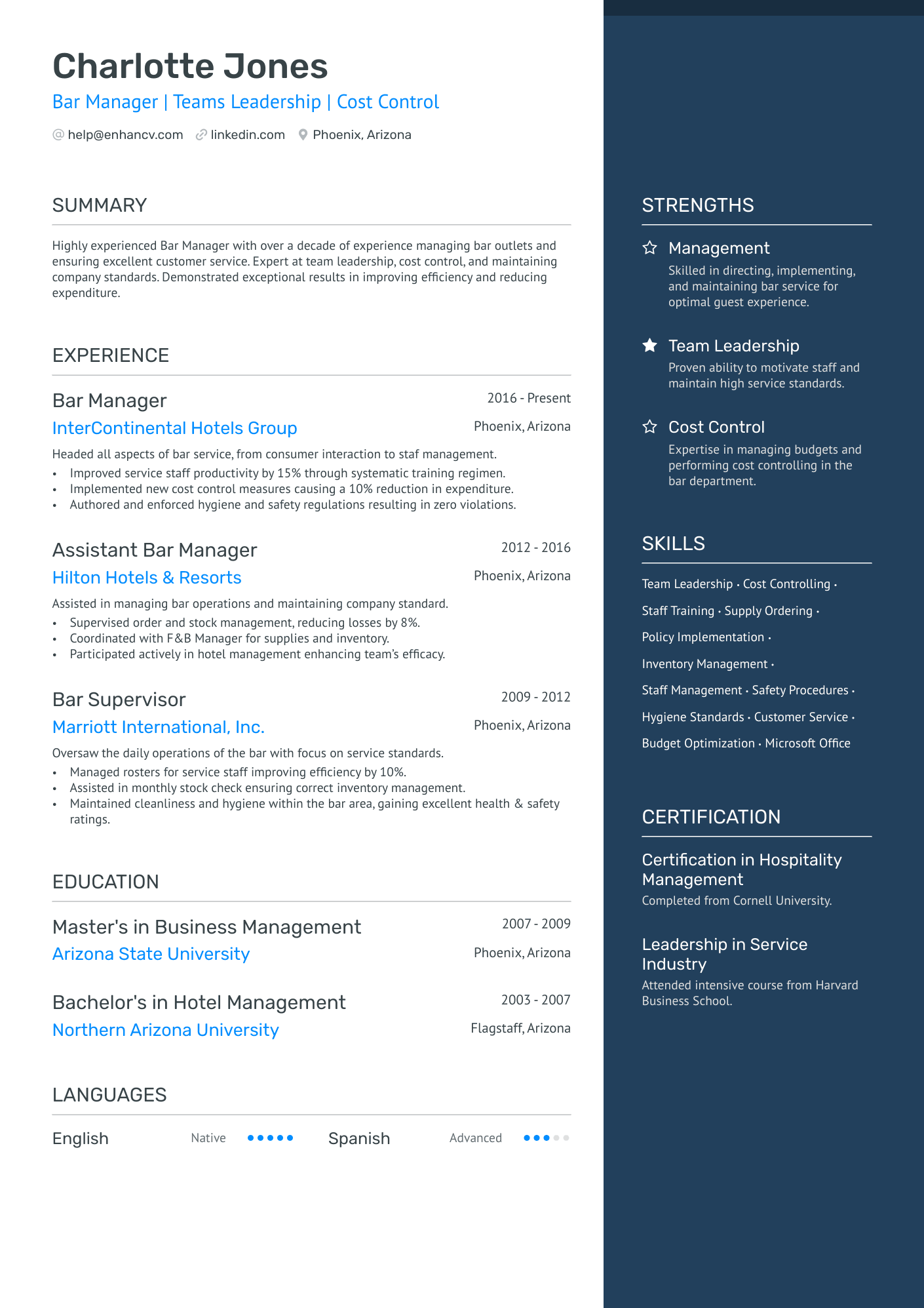job description for resume restaurant manager
