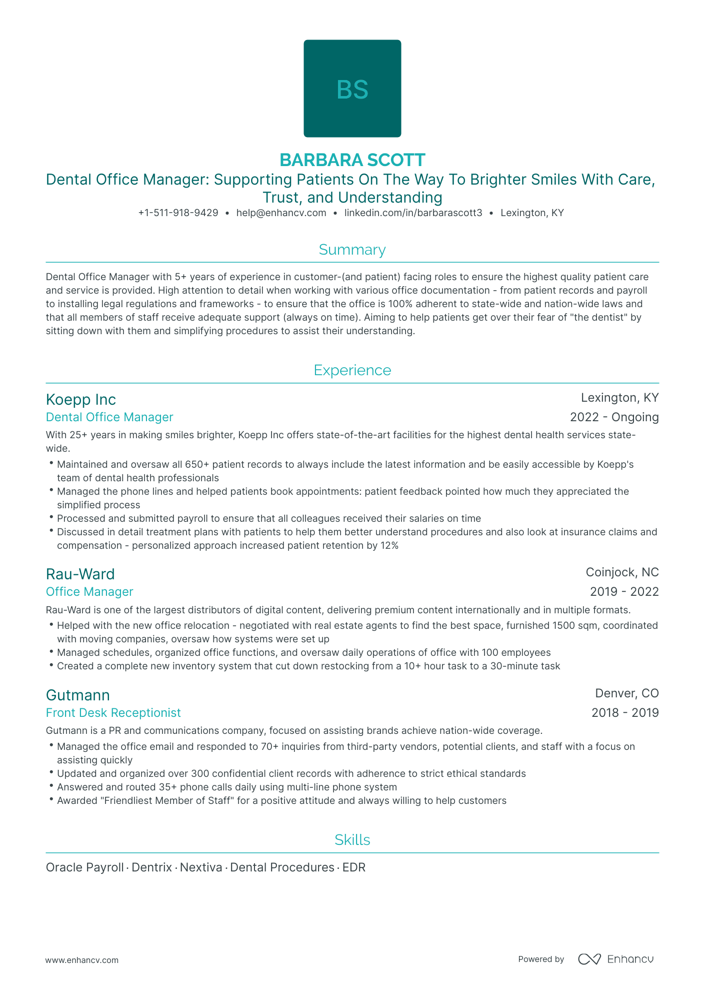 Traditional Dental Office Manager Resume Template