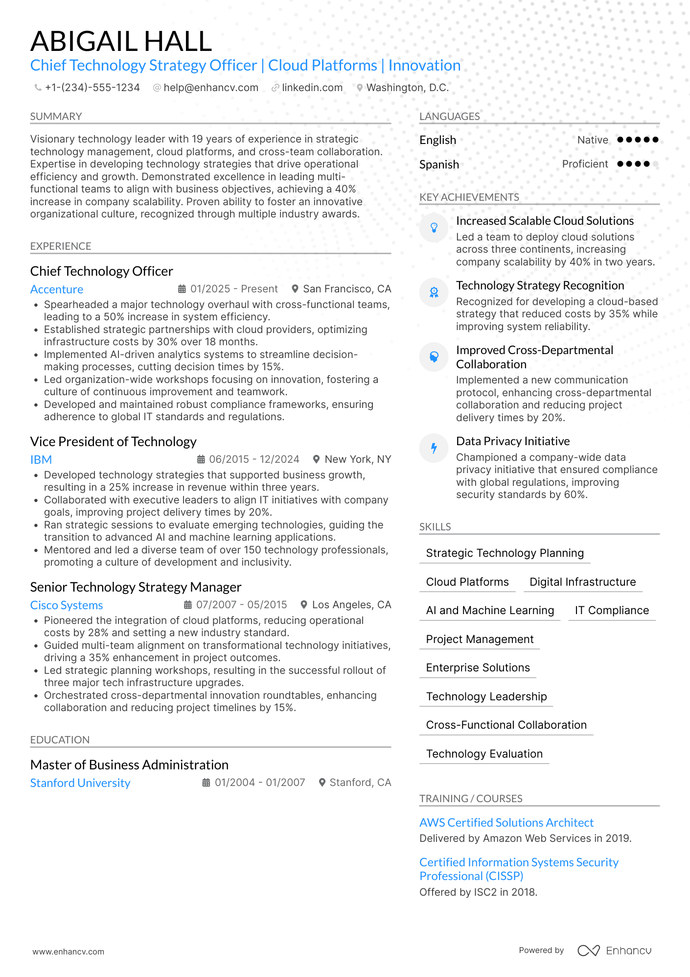 A resume example of a Chief Technology Strategy Officer