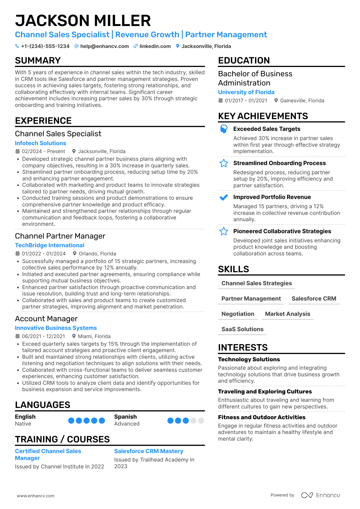 A resume example of a Channel Sales Specialist