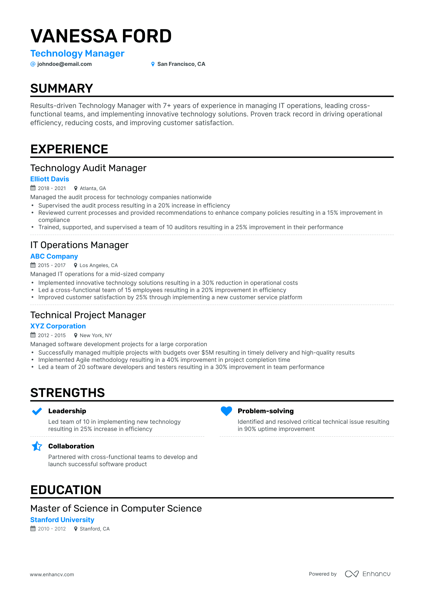 Classic Technology Manager Resume Template
