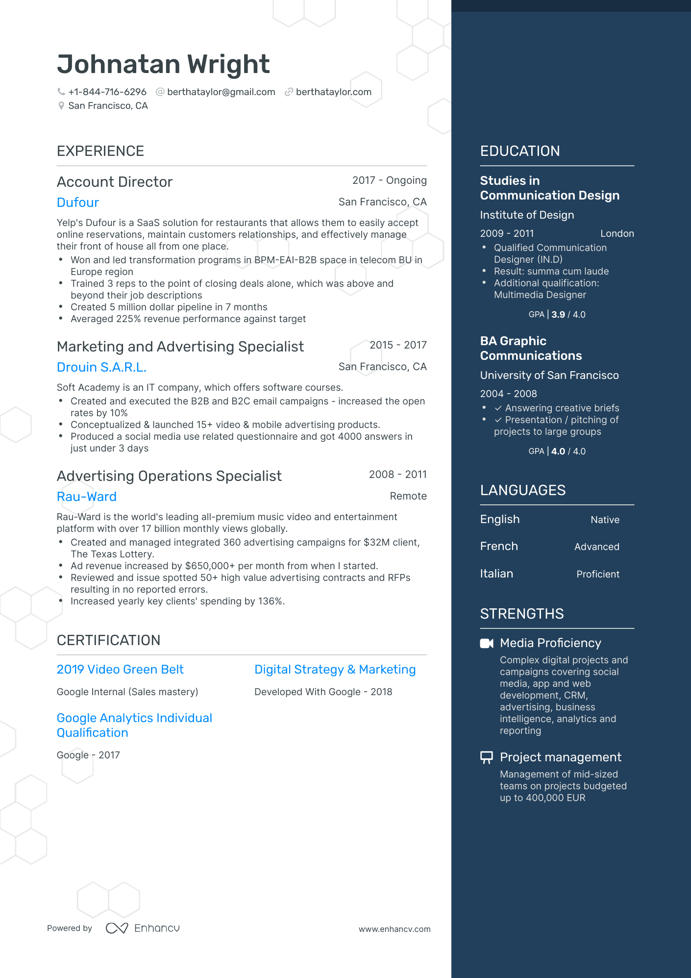 One Page Advertising Resume Template