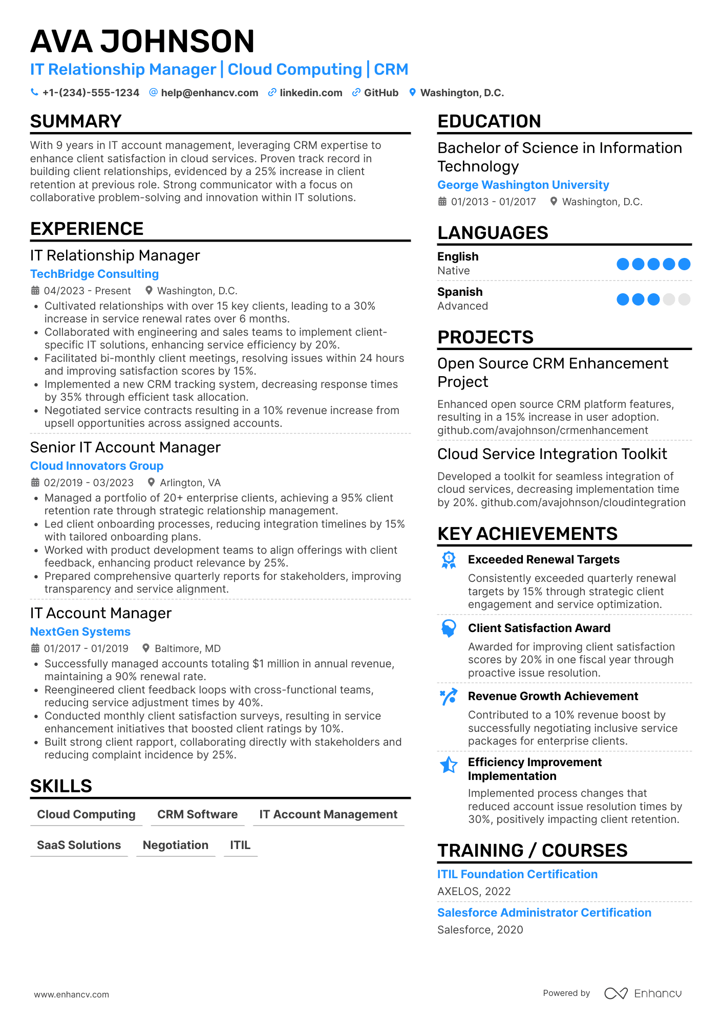 A resume example of a IT Relationship Manager