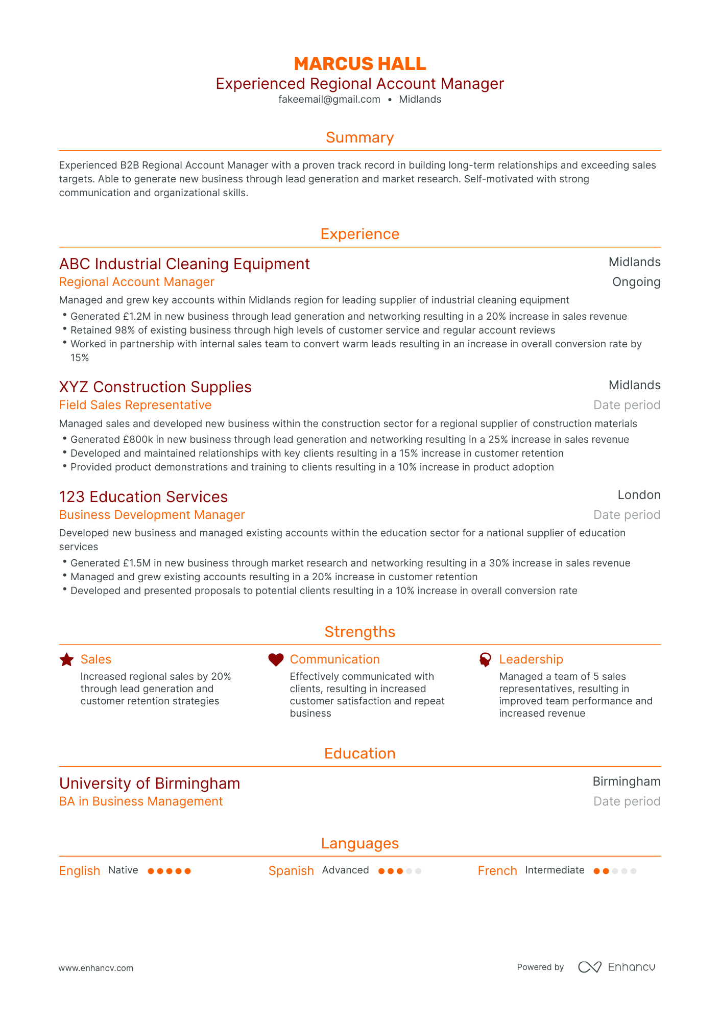 Traditional Regional Account Manager Resume Template