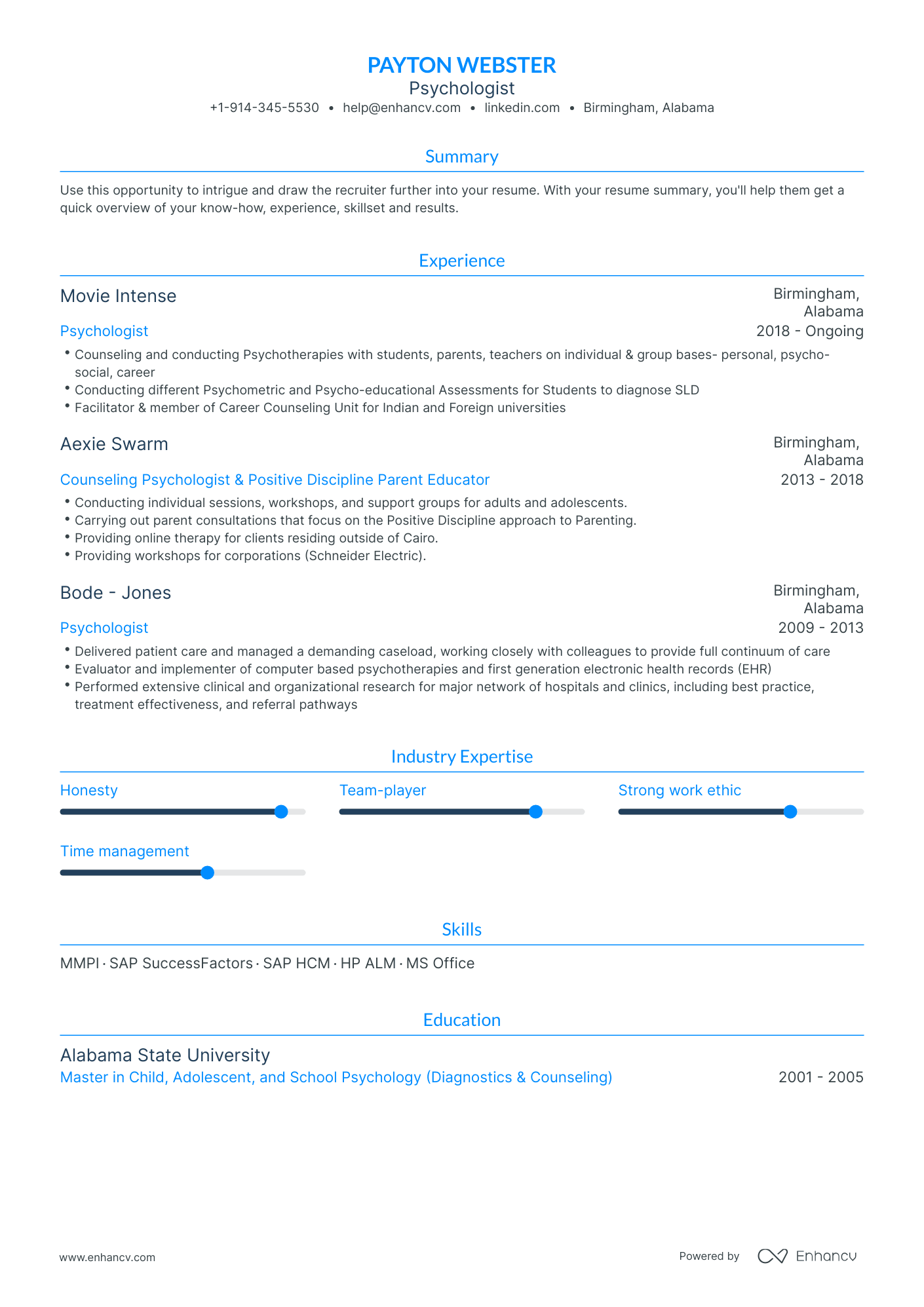 Traditional Psychologist Resume Template