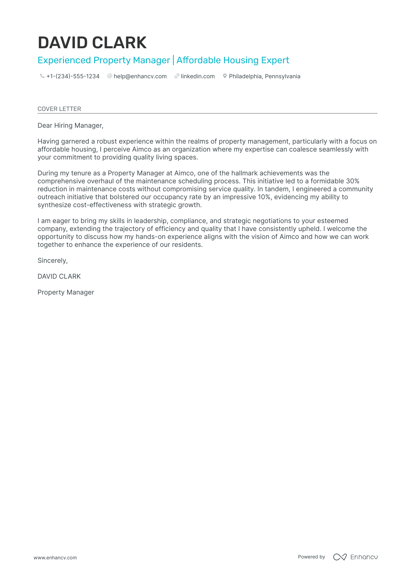 a cover letter for a assistant property manager