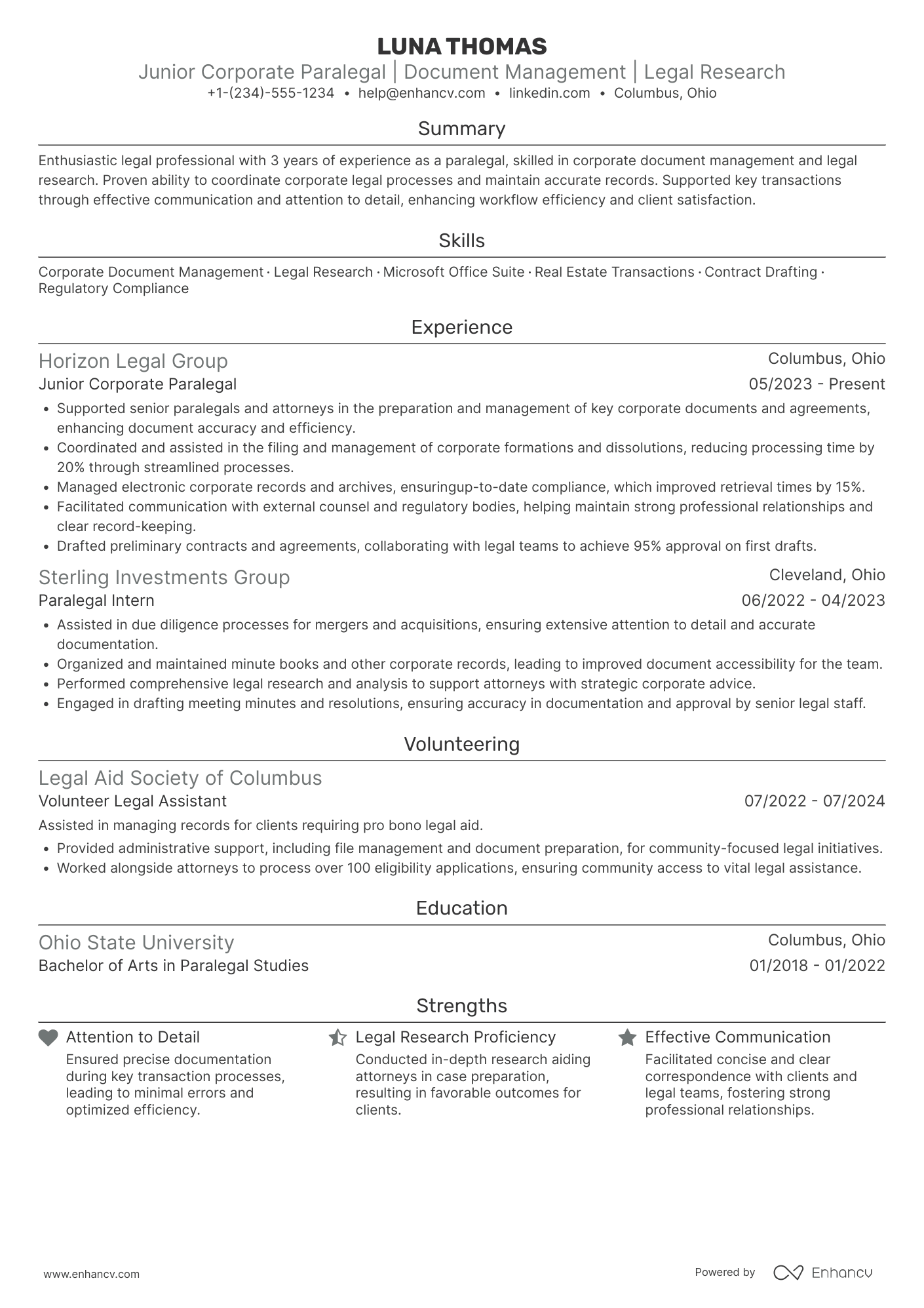 A resume example of a Senior Corporate Paralegal