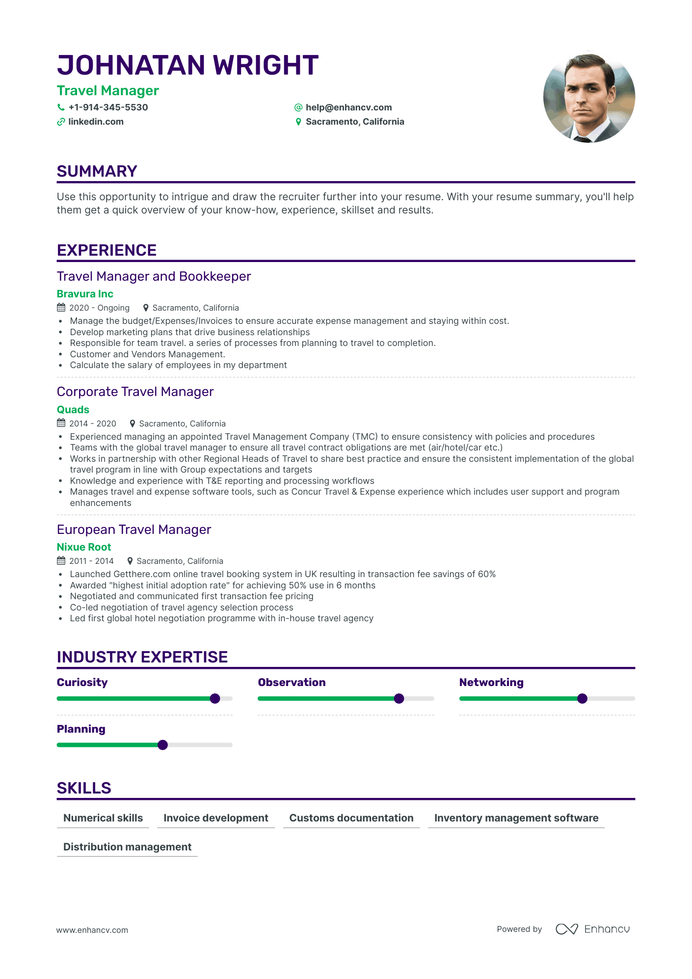 Travel Manager Resume Examples & Guide for 2023 (Layout, Skills, Keywords & Job  Description)