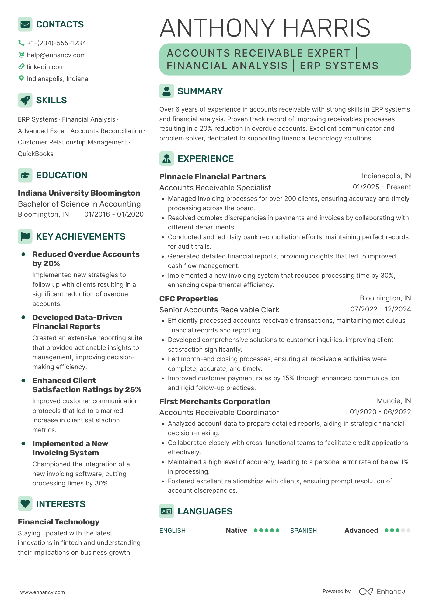 A resume example of a Accounts Receivable Representative