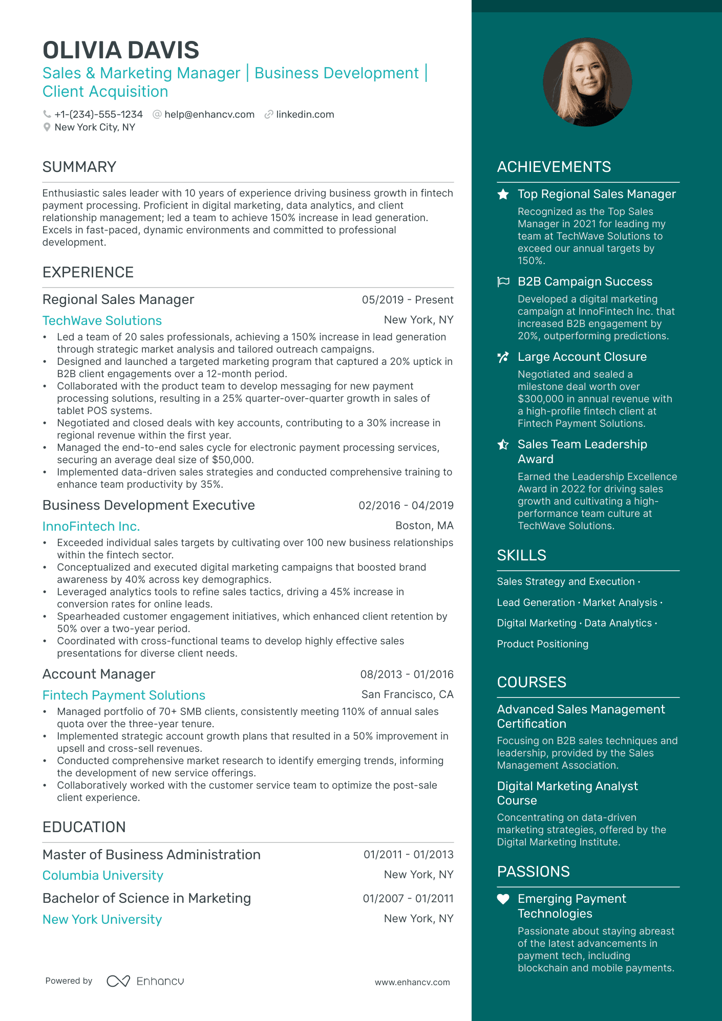 sample resume for sales and marketing manager