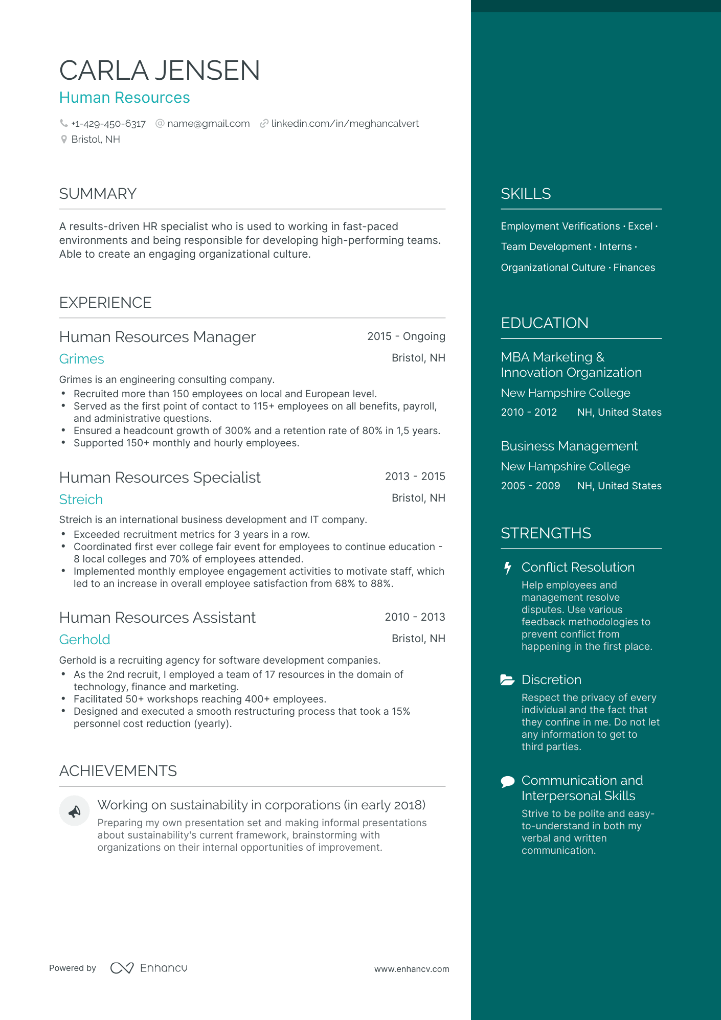One Page HR Resume Template