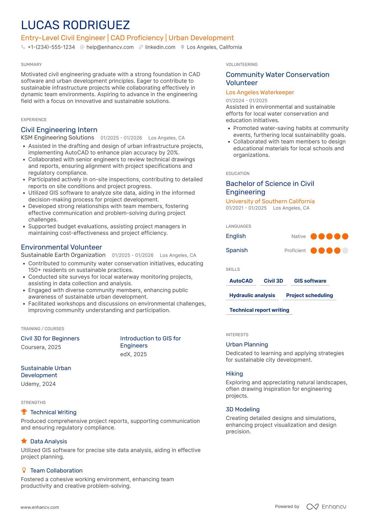A resume example of a Entry Level Civil Engineer