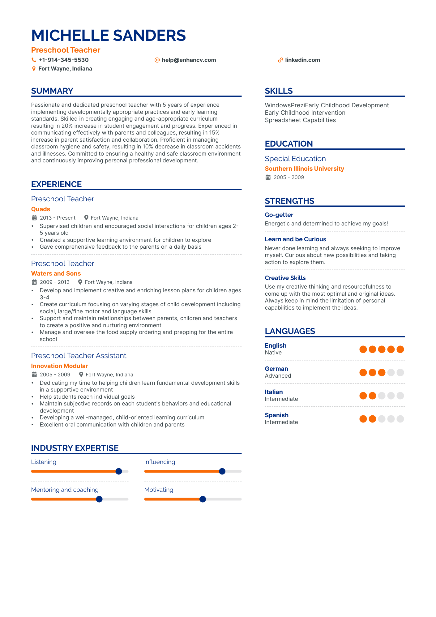 resume for pre primary teacher