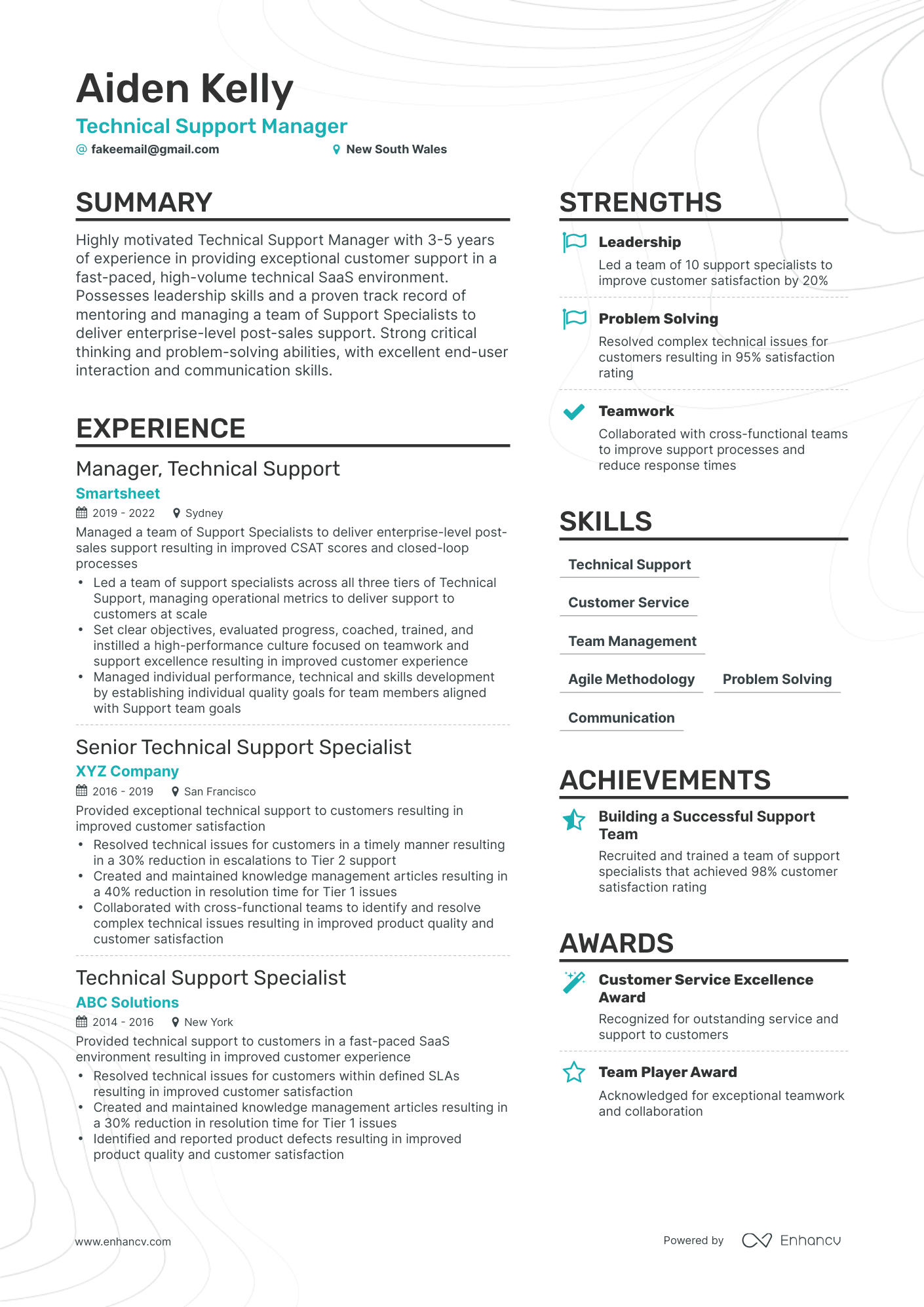 Simple Technical Support Manager Resume Template