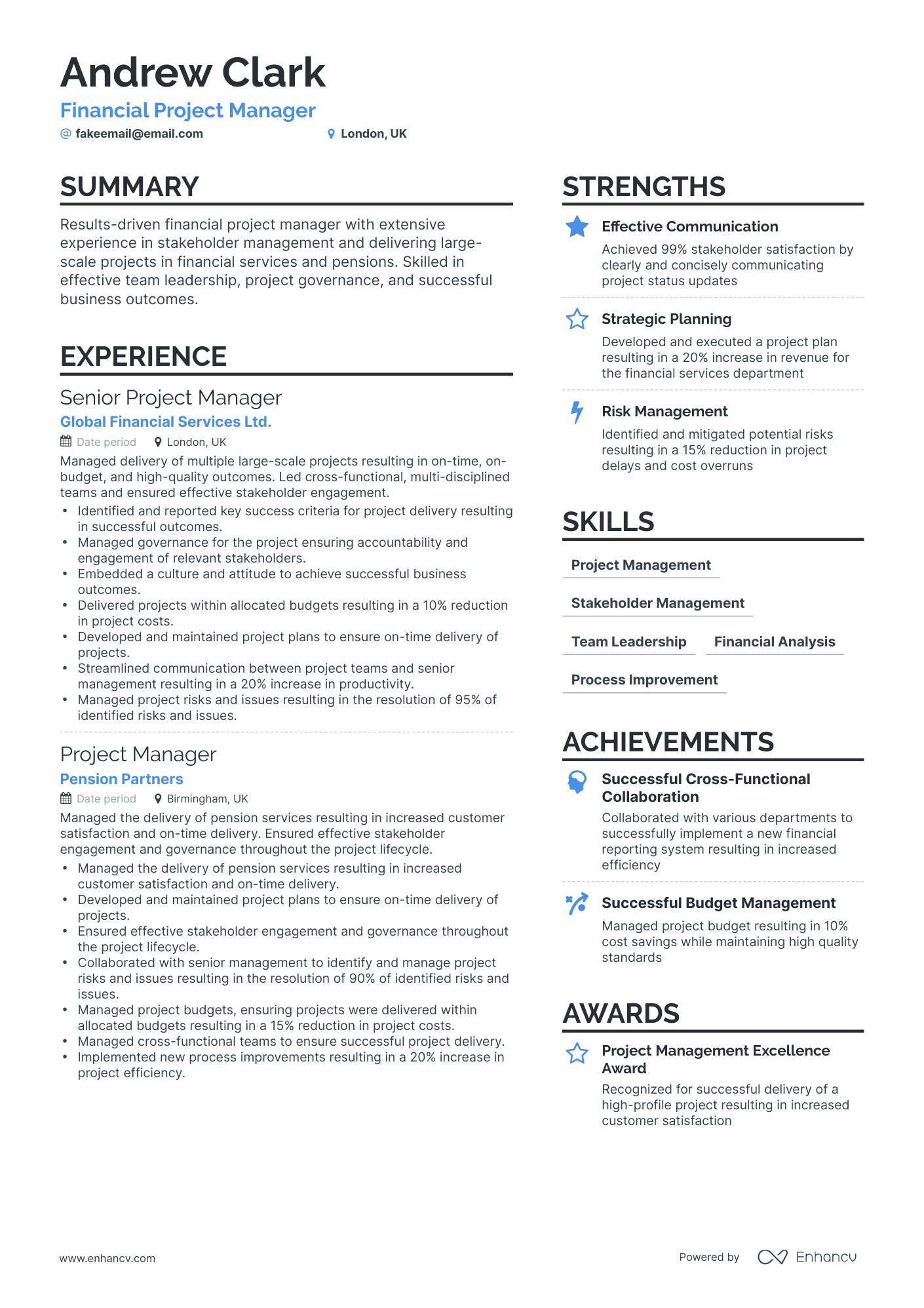 Simple Financial Project Manager Resume Template