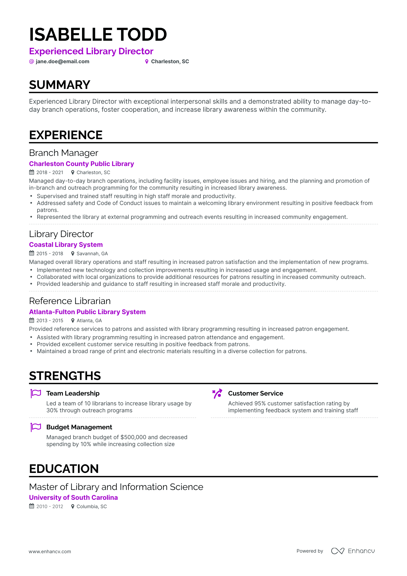Classic Library Director Resume Template