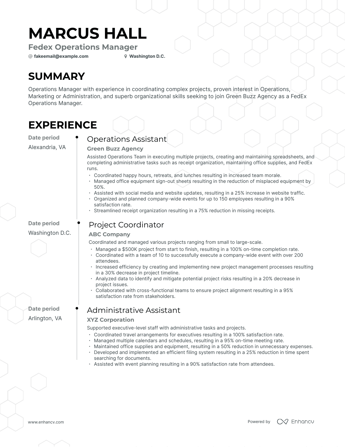 Timeline Fedex Operations Manager Resume Template