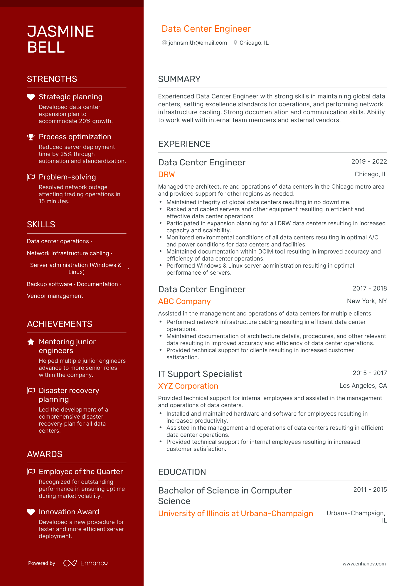Polished Data Center Engineer Resume Template