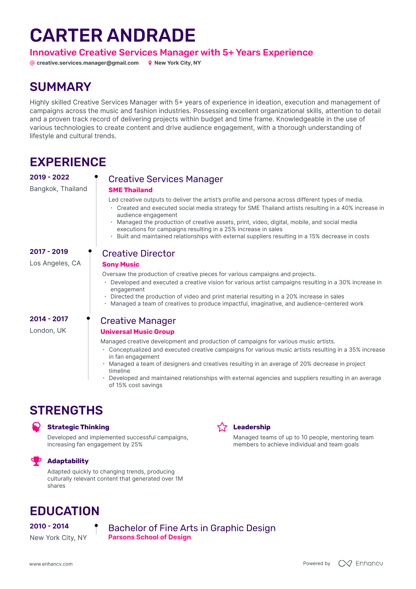 Timeline Creative Services Manager Resume Template