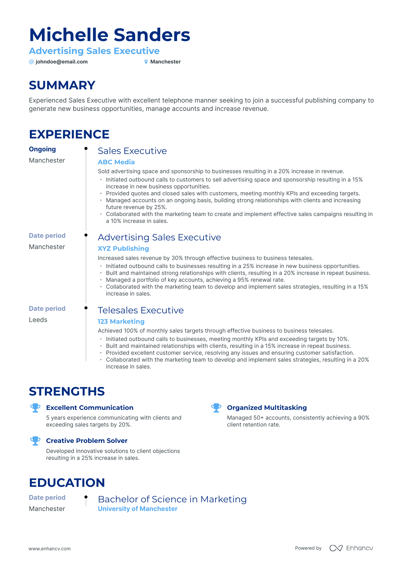 Timeline Advertising Sales Executive Resume Template
