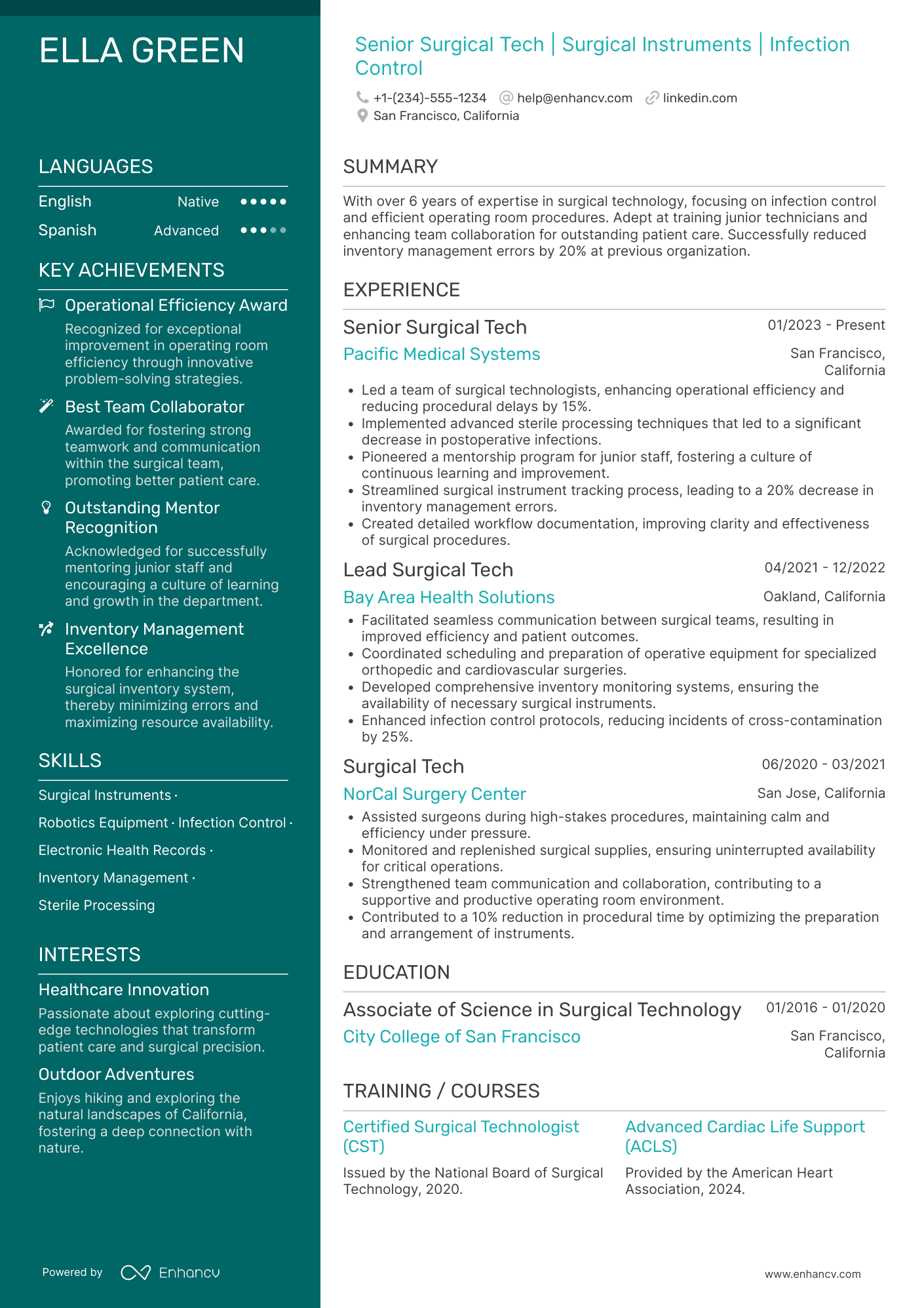 A resume example of a Senior Surgical Tech