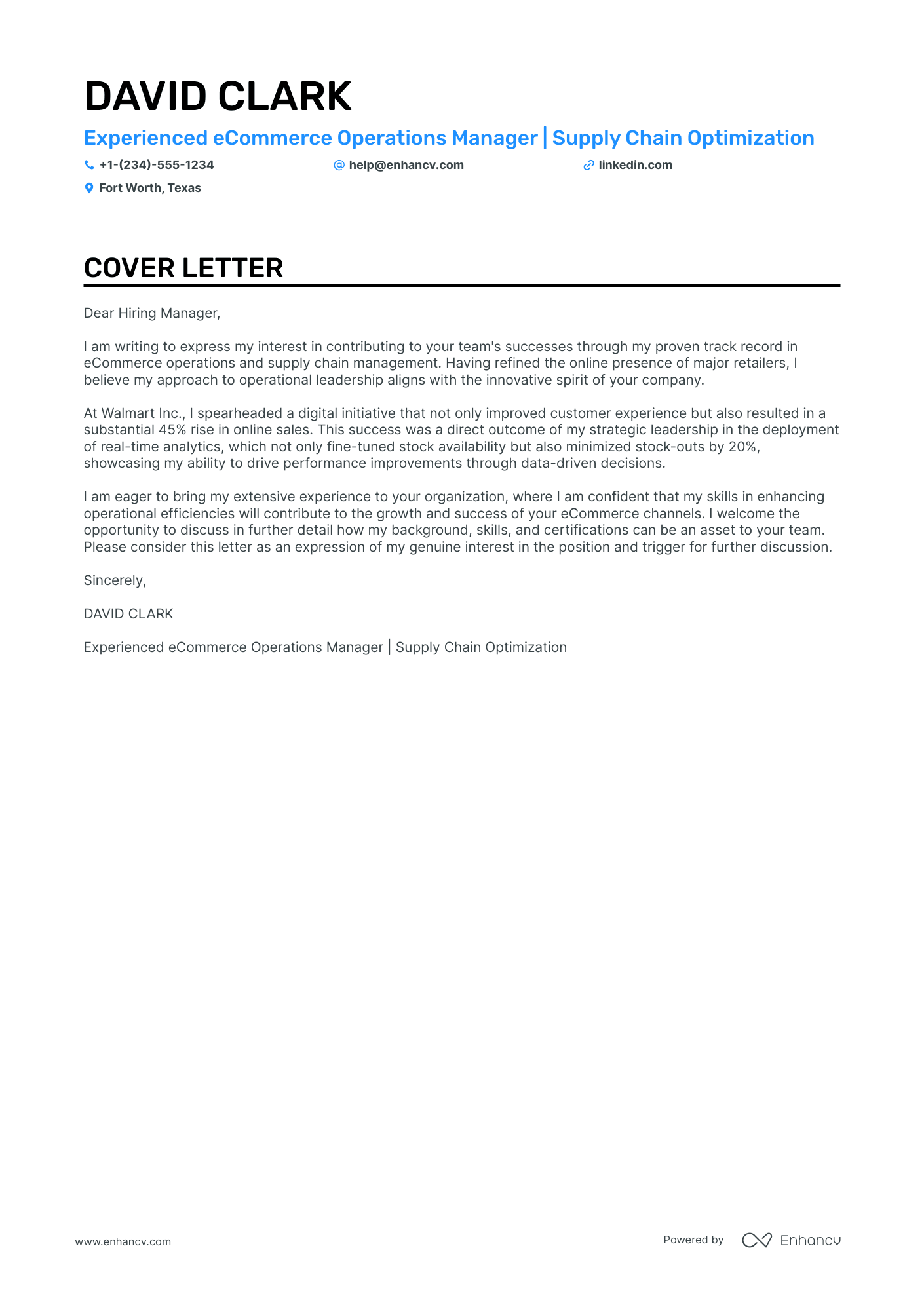 operational manager cover letter