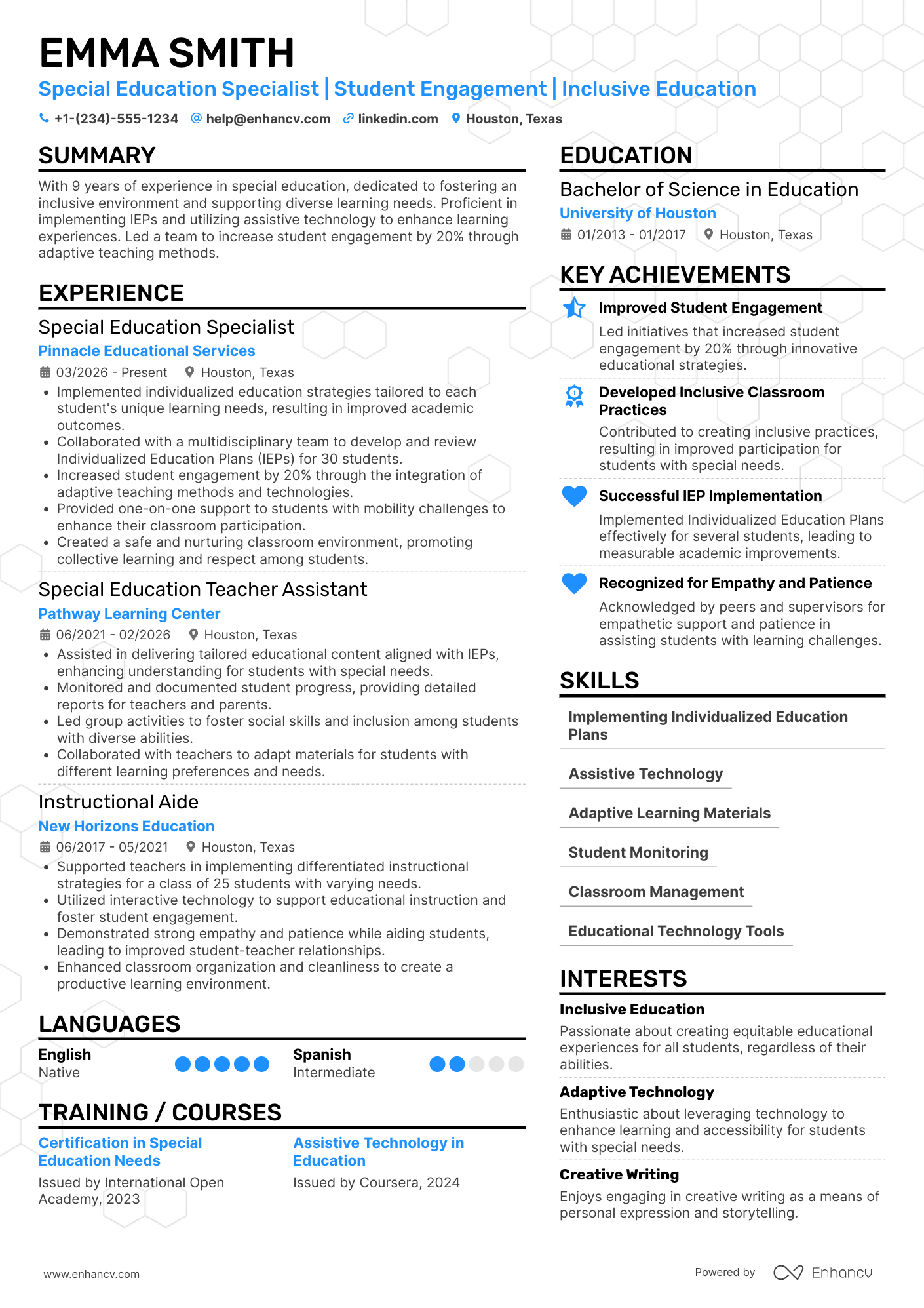 A resume example of a Special Education Teacher Assistant