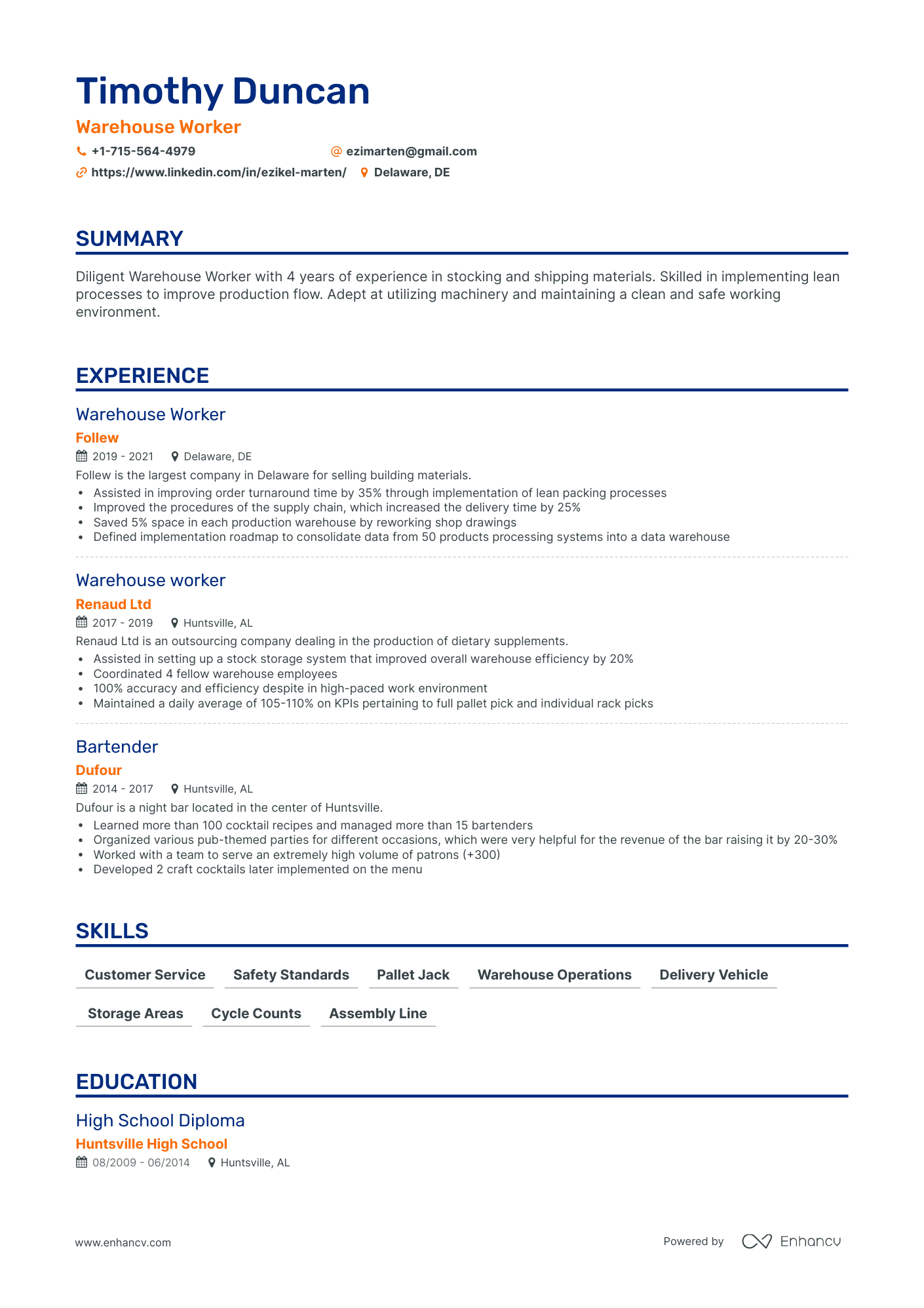 Classic Warehouse Worker Resume Template