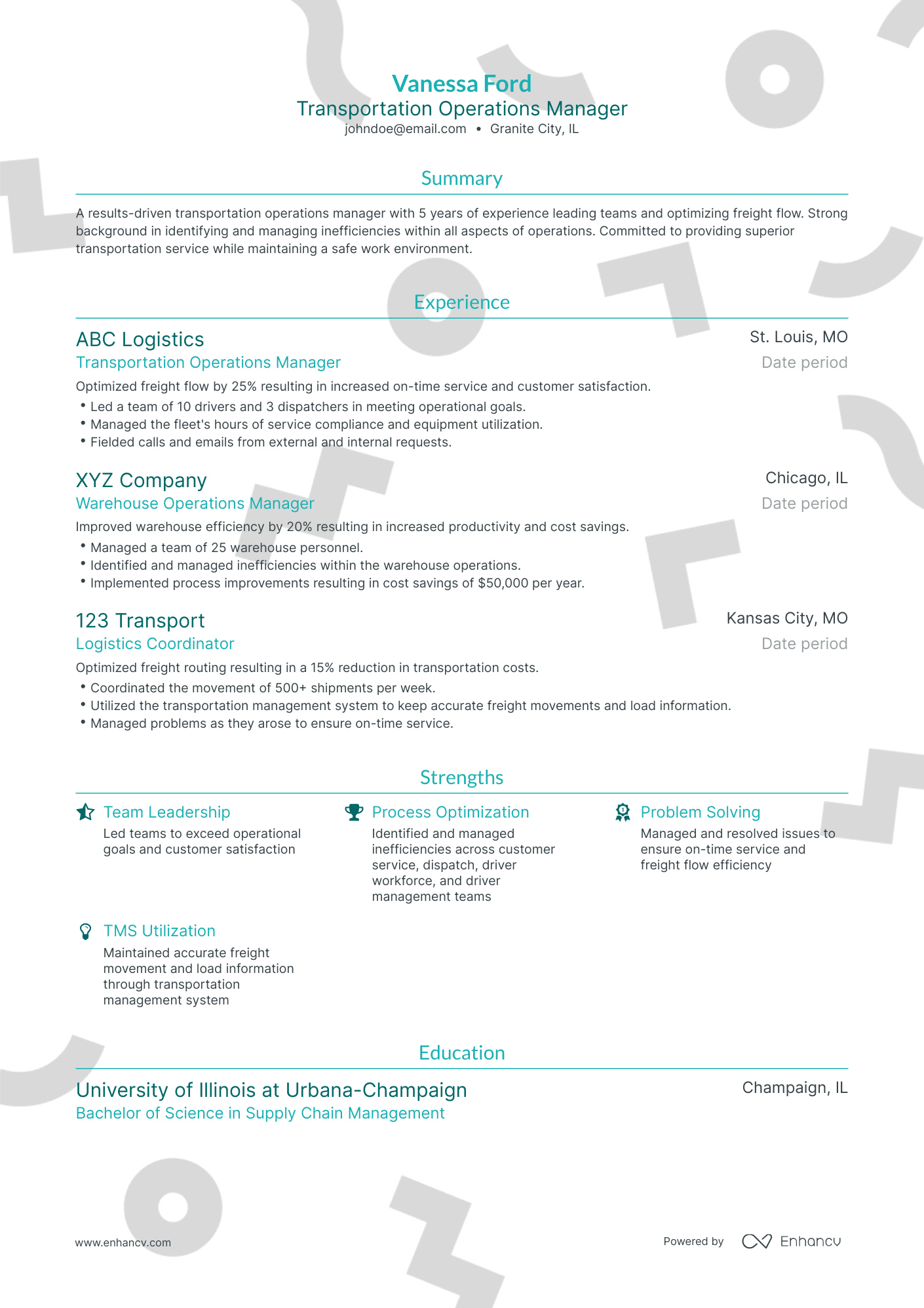 Traditional Transportation Operations Manager Resume Template