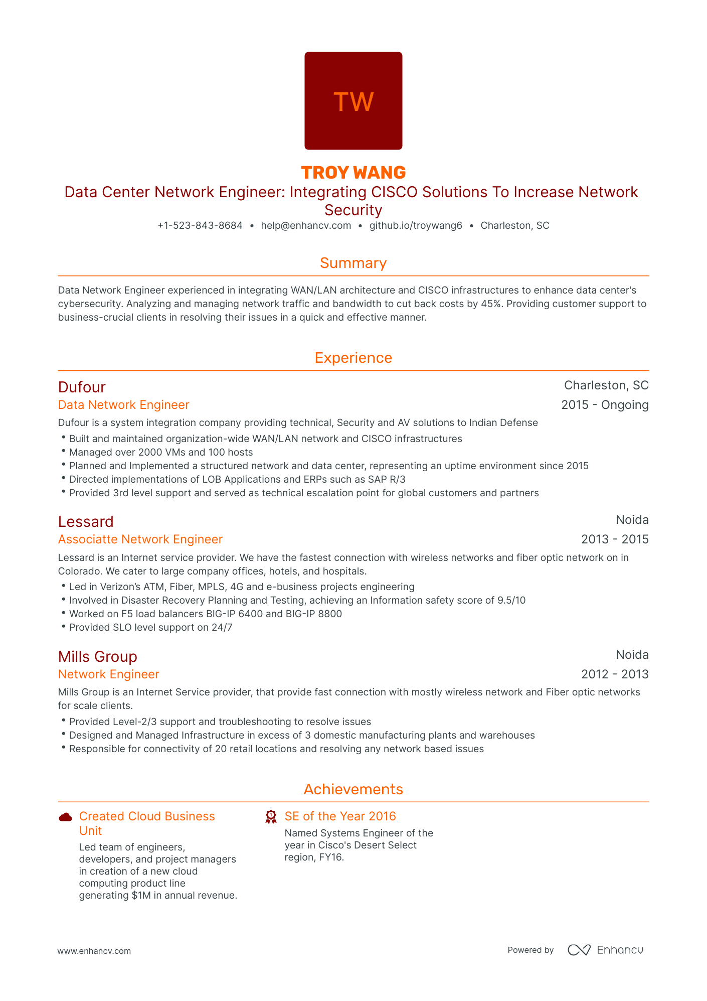 Traditional Data Center Network Engineer Resume Template