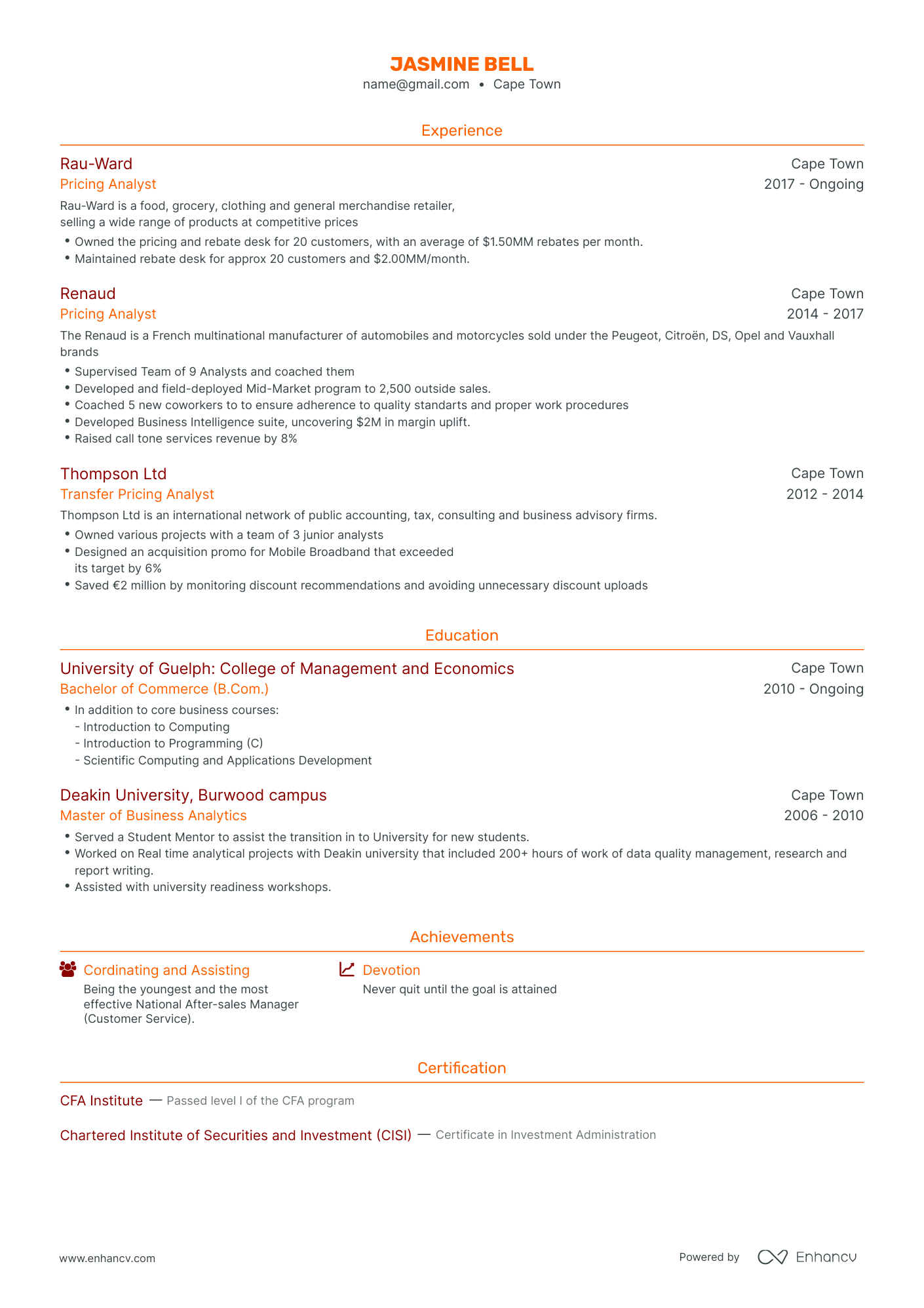 Traditional Pricing Analyst Resume Template