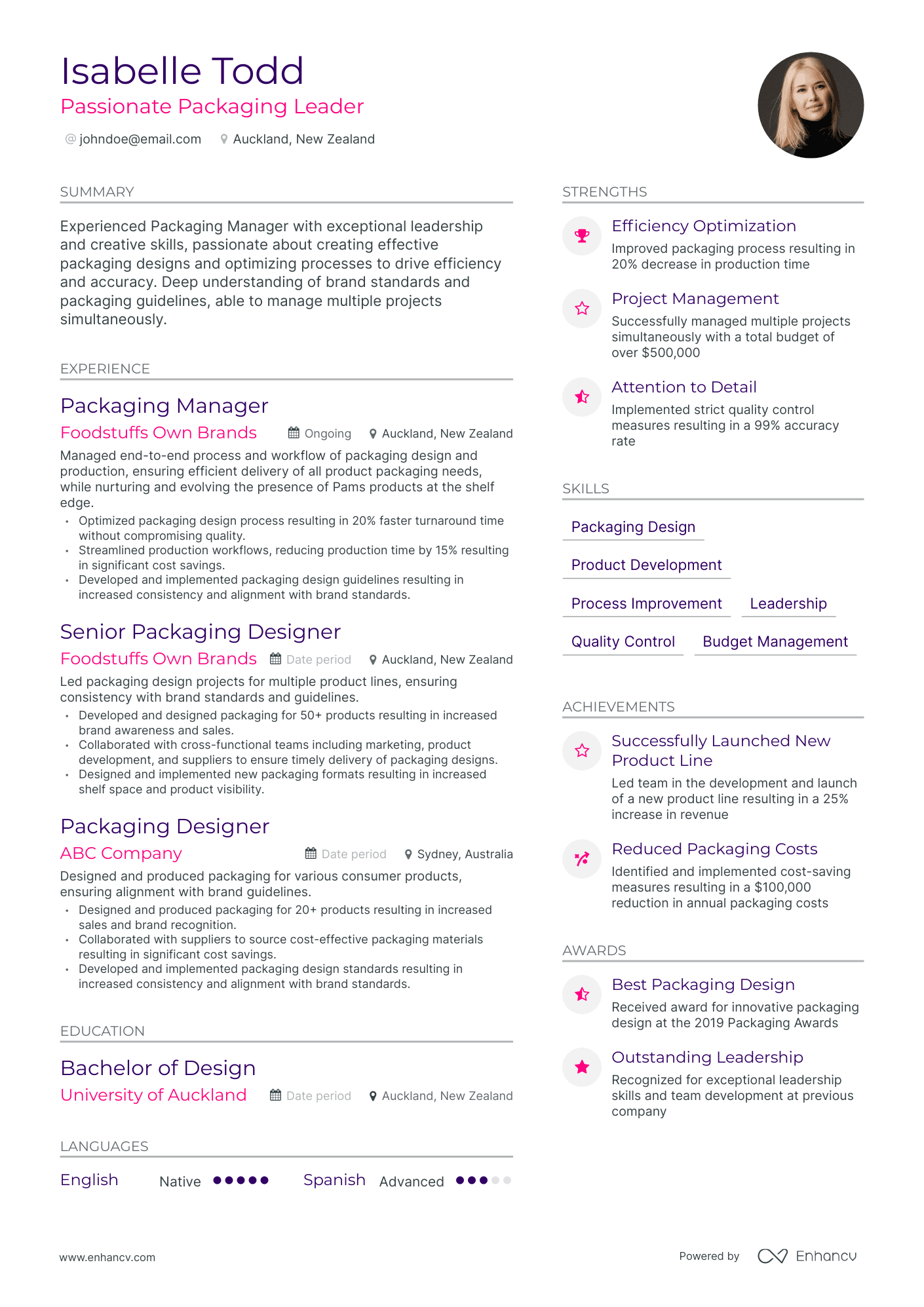 Modern Packaging Manager Resume Template