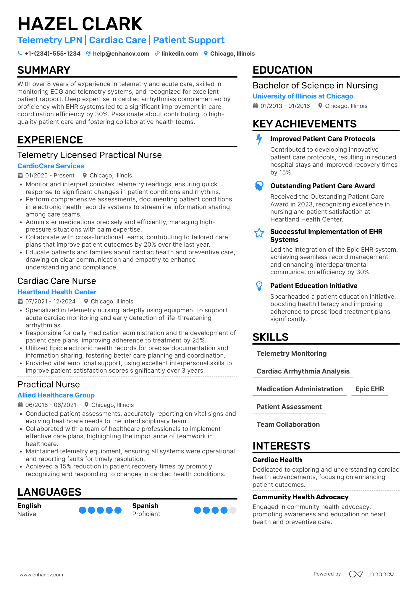 A resume example of a Telemetry Licensed Practical Nurse (LPN)