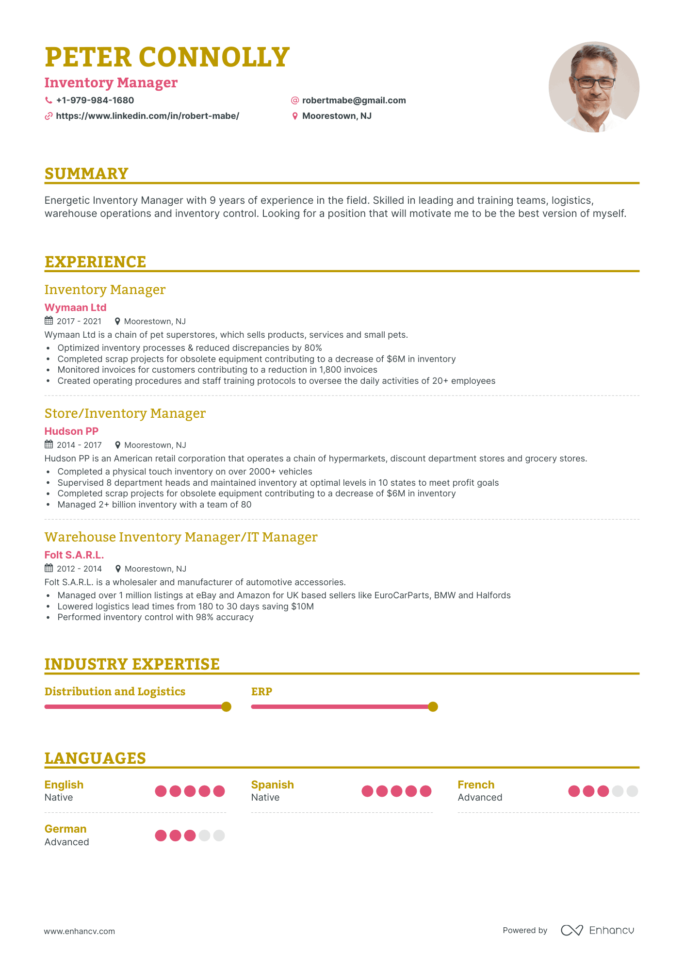 Classic Inventory Manager Resume Template