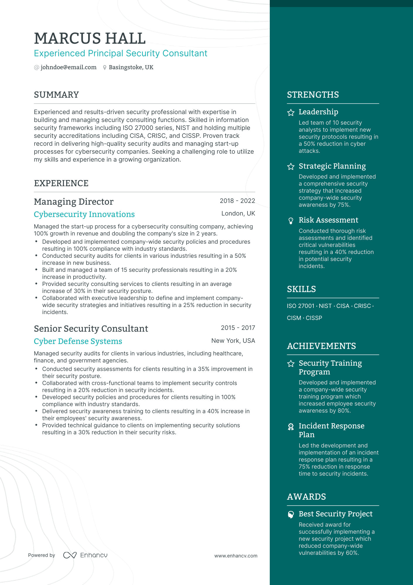 One Page Security Director Resume Template
