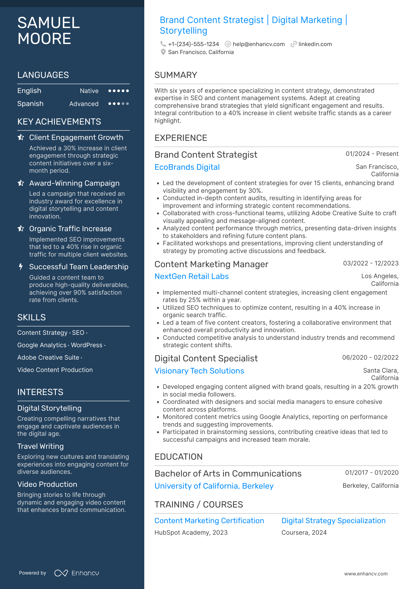 A resume example of a Brand Content Strategist