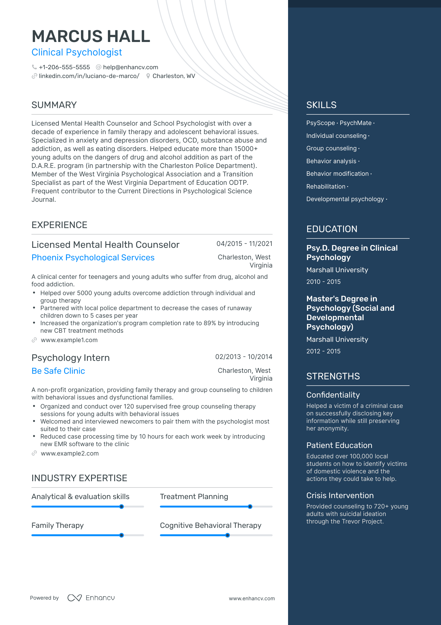 One Page Psychologist Resume Template