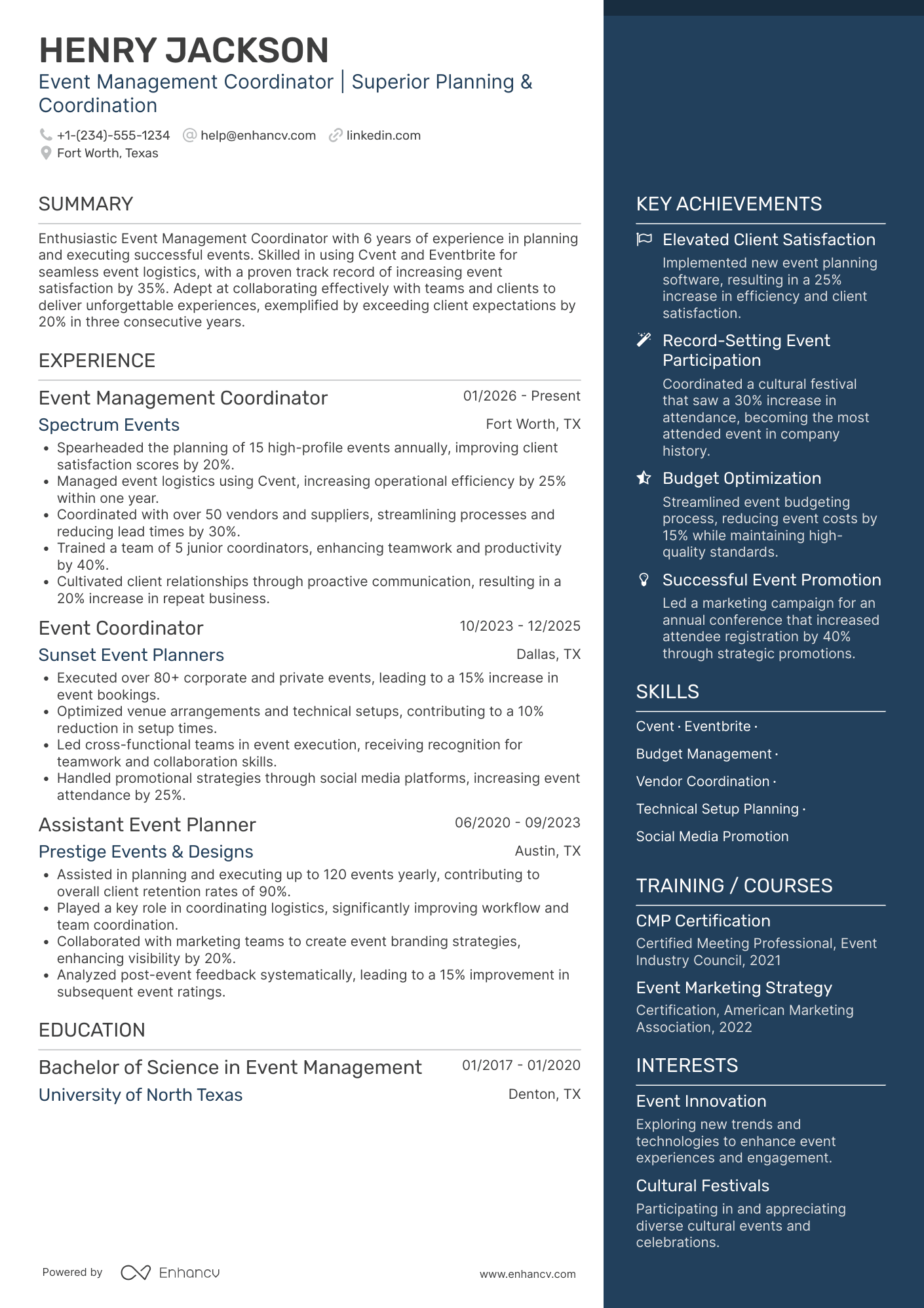 A resume example of a Event Management Coordinator