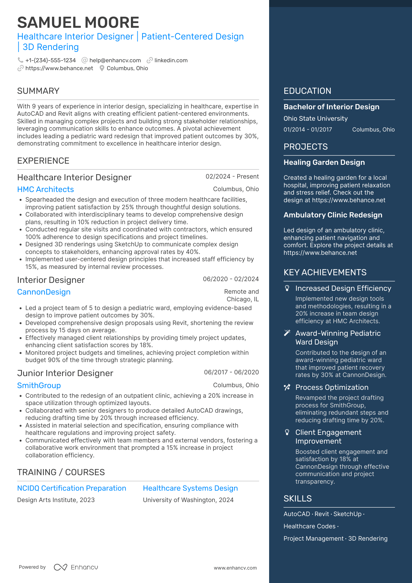 A resume example of a Healthcare Interior Designer