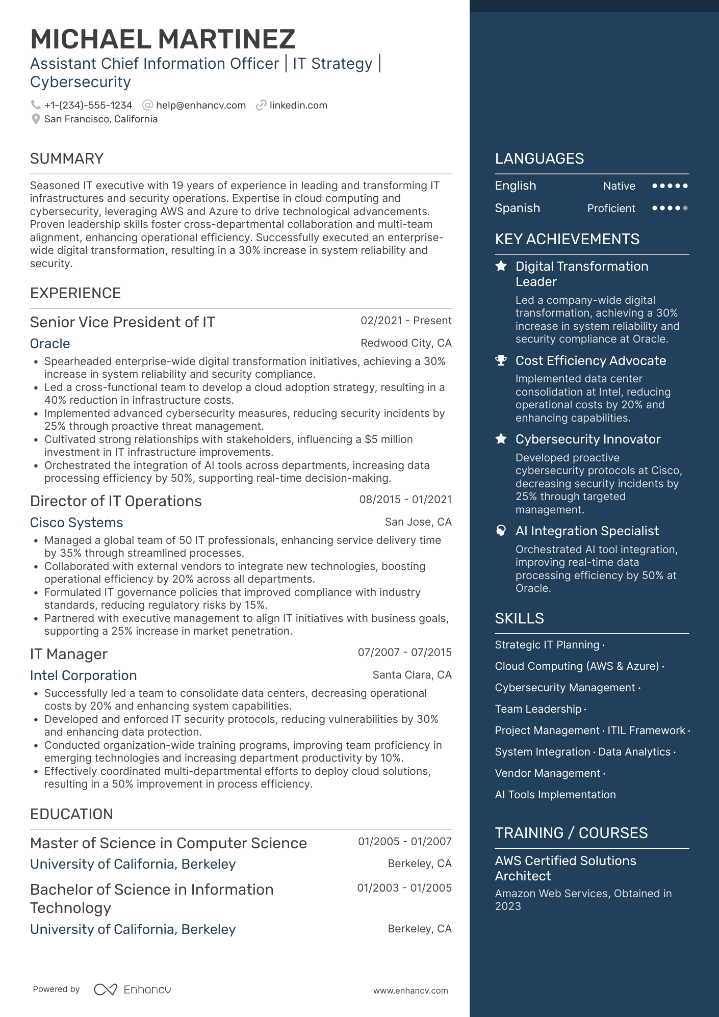 A resume example of a Assistant Chief Information Officer