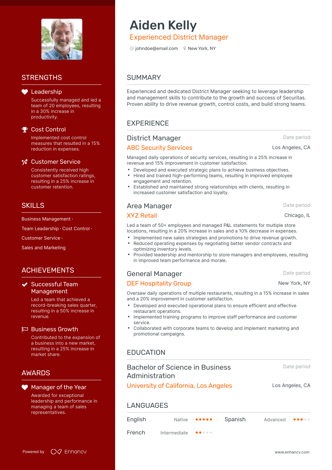 Polished District Manager Resume Template