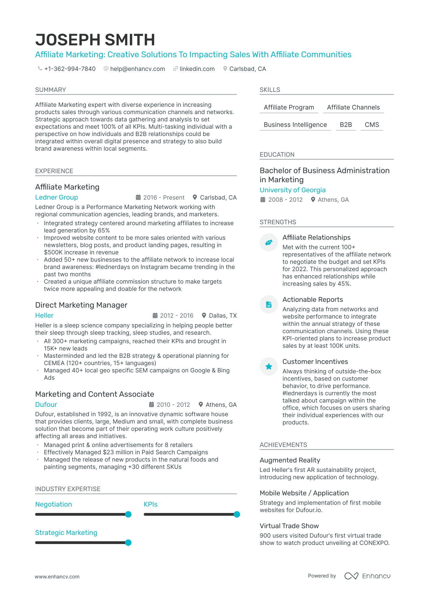 A resume example of a Affiliate Marketing