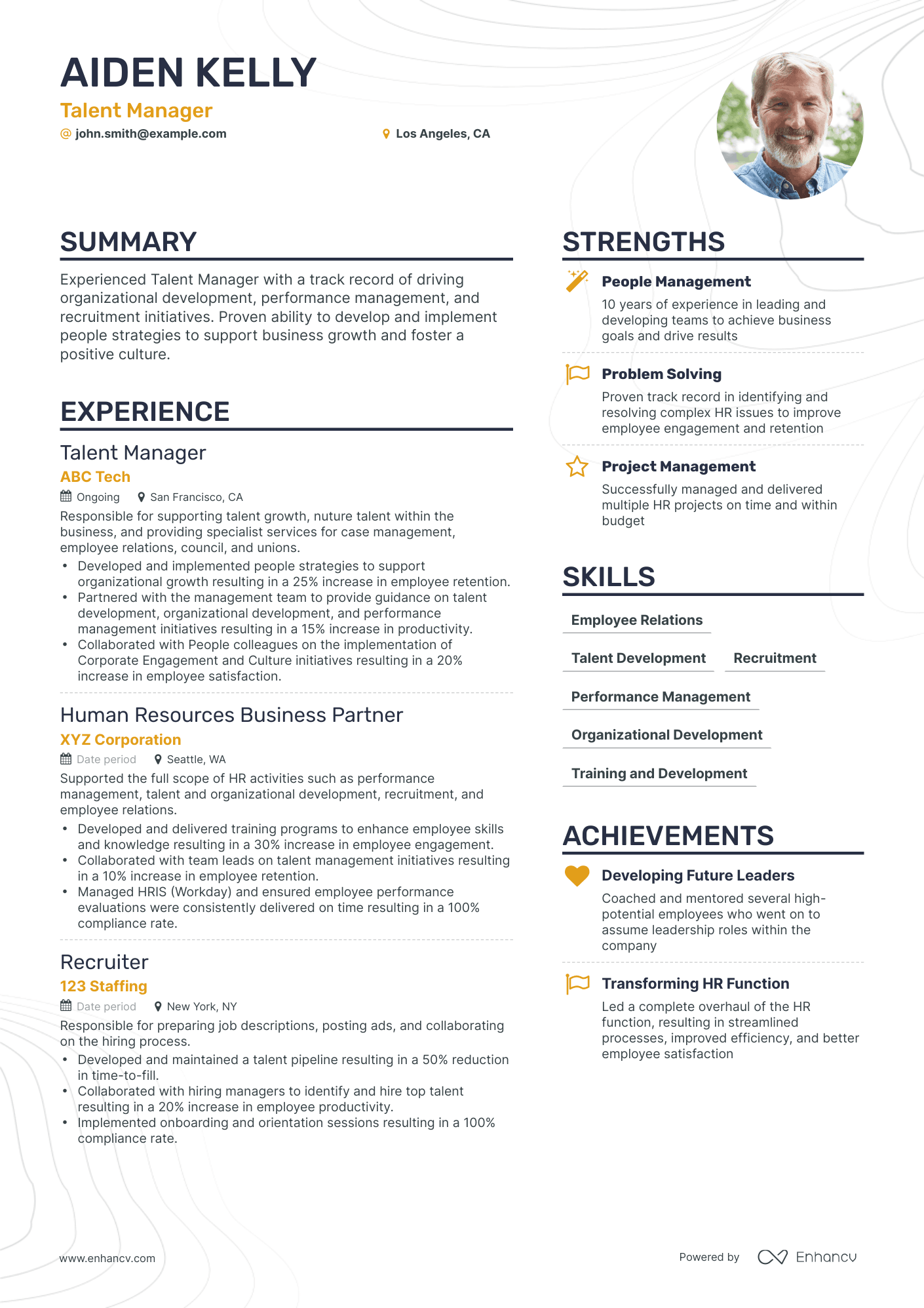 Simple Talent Manager Resume Template